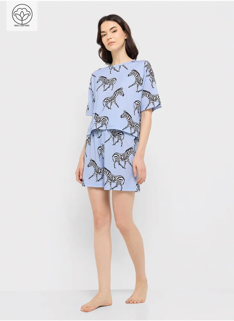 Ginger Cotton Zebra Print T-Shirt & Short Pj Set