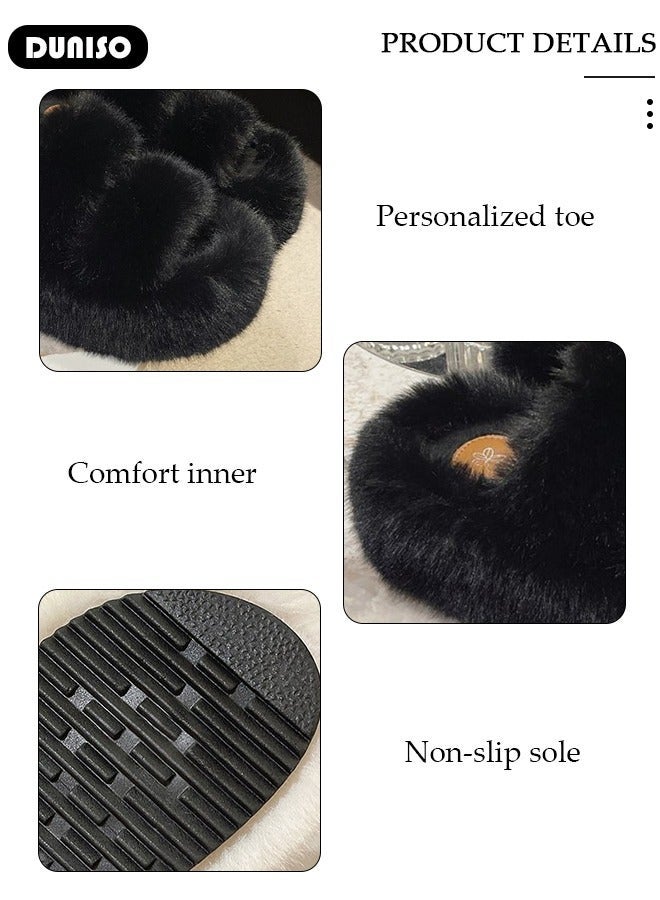 DUNISO Women's Fluffy Slippers, Fashion Warm Shoes Woman Slippers with Faux Fur, Comfortable Home Furry Slippers, Lightweight Non Slip House Slippers For Cozy Indoor Outdoor - Image 3