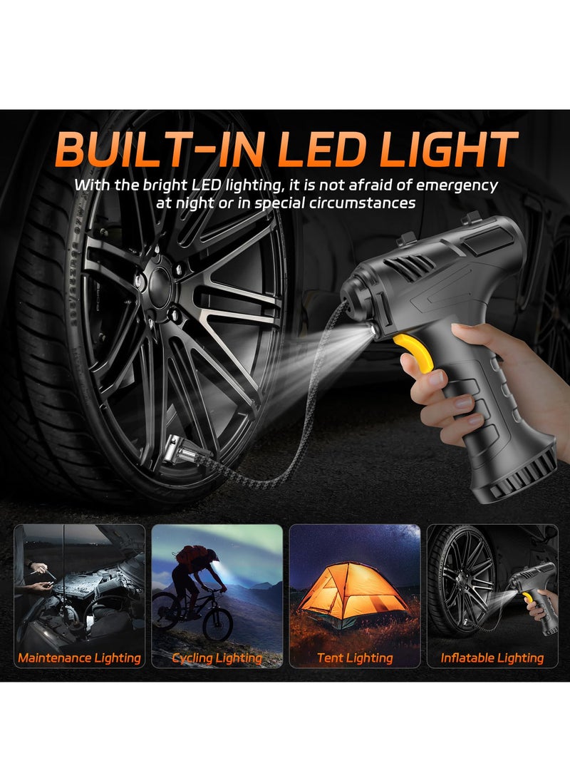 Cordless Tire Inflator Air Compressor, 12V USB Rechargeable Battery Portable Car Tire Pump Handheld Electric Digital Tire Pump with LED Light and 3 Nozzle Adapters for Car Motorcycle Bicycle - Image 4