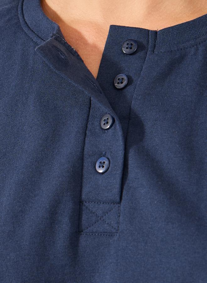 ستايلي طقم بيجامة نسائي أزرق كحلي بتيشيرت محبوك بياقة وأكمام مكشكشة - Image 4