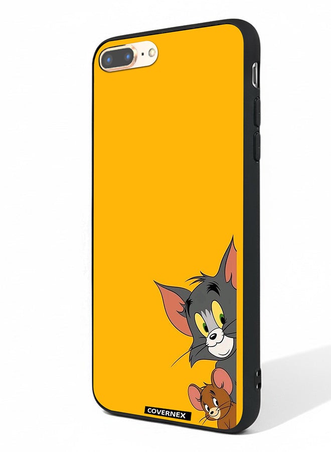 Covernex Apple iPhone 7 Plus Protective Case Cover Printed Featuring Classic Duo Tom and Jerry Peeking Friends - Image 1