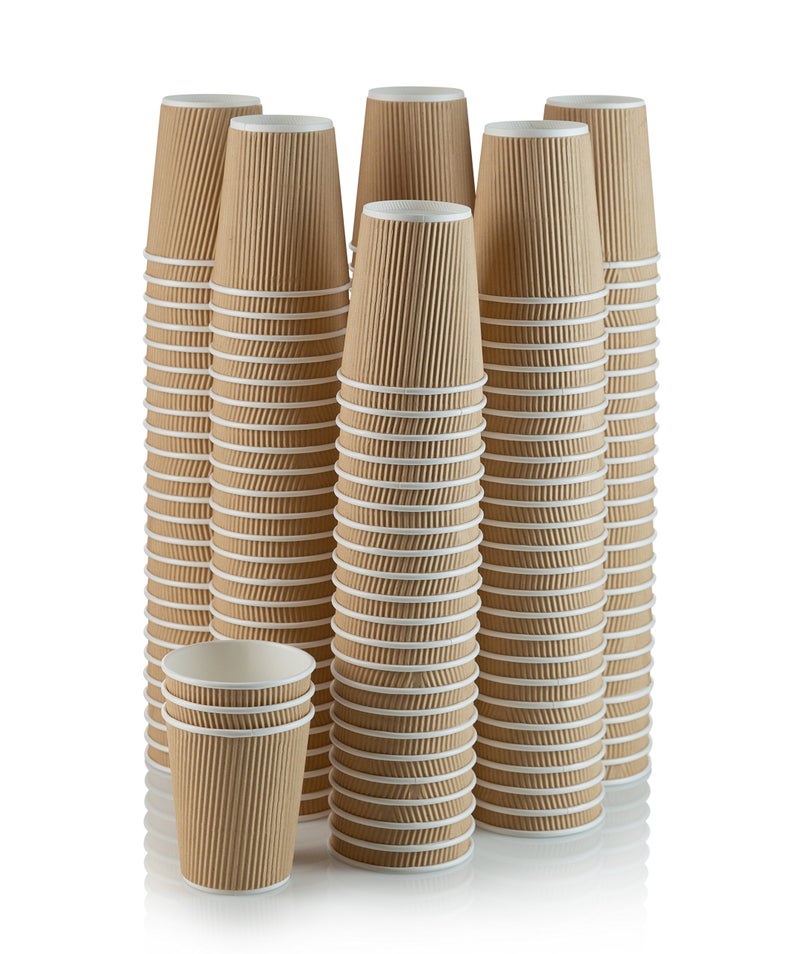 NYHI 150 8 oz Ripple Kraft Paper Cups Brown Hot Cold 3 Layer Rippled Small Insulated Disposable Coffee Cups for Cappuccino Hot Cocoa or Iced Drinks