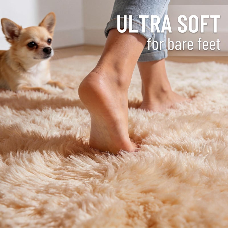 OLANLY 2x4 Machine Washable Runner Rugs for Hallway, Soft Fluffy Shaggy Bedside Rugs for Bedroom, Living Room, Indoor Floor Carpet for Kids Girls and Boys, Nursery Rooms, Home Decor Aesthetic, Beige - Image 4