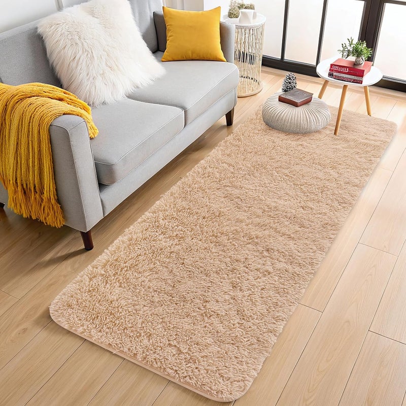 OLANLY 2x4 Machine Washable Runner Rugs for Hallway, Soft Fluffy Shaggy Bedside Rugs for Bedroom, Living Room, Indoor Floor Carpet for Kids Girls and Boys, Nursery Rooms, Home Decor Aesthetic, Beige - Image 3