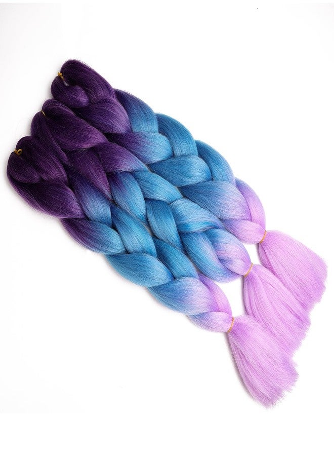MAYSA Purple and Blue Braiding Hair Ombre Pre stretched Braiding Hair 24 Inch 3 Packs Soft Synthetic Fake Hair for Braids #Dark purple-Lake blue-Light purple - Image 3