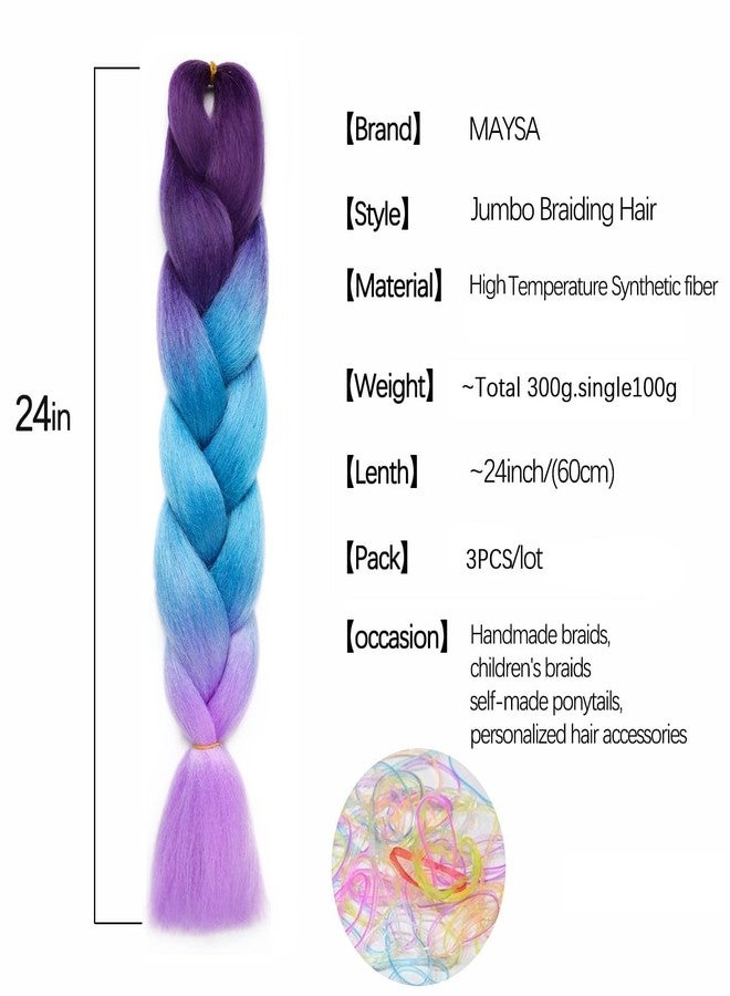 MAYSA Purple and Blue Braiding Hair Ombre Pre stretched Braiding Hair 24 Inch 3 Packs Soft Synthetic Fake Hair for Braids #Dark purple-Lake blue-Light purple - Image 2