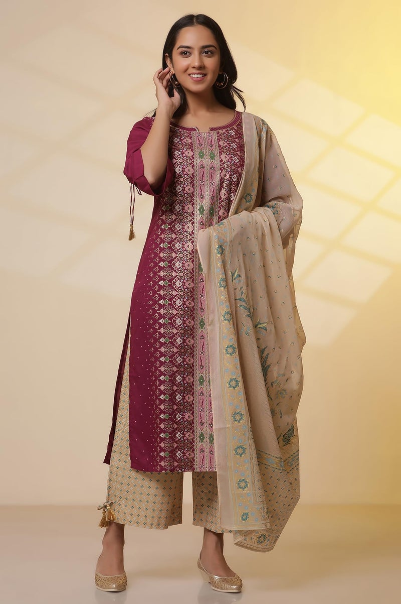 Aurelia Women’s Floral Printed Straight Kurta Set with Trousers and Dupatta for Women - Image 2