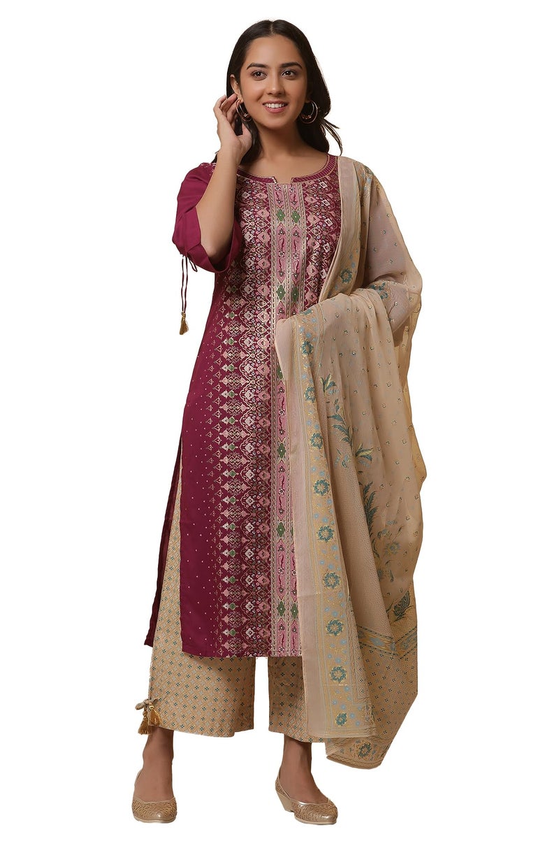 Aurelia Women’s Floral Printed Straight Kurta Set with Trousers and Dupatta for Women - Image 1