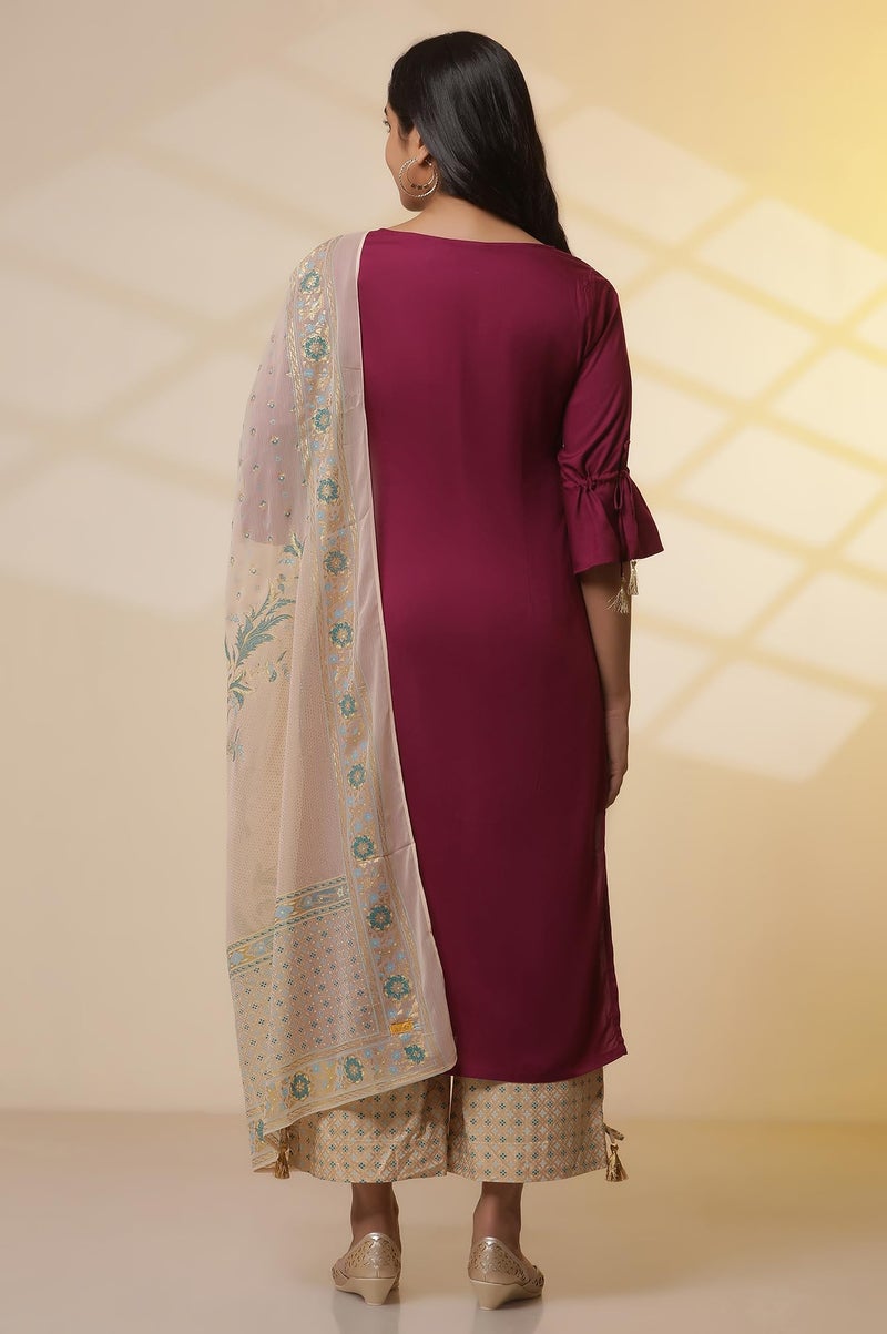 Aurelia Women’s Floral Printed Straight Kurta Set with Trousers and Dupatta for Women - Image 4