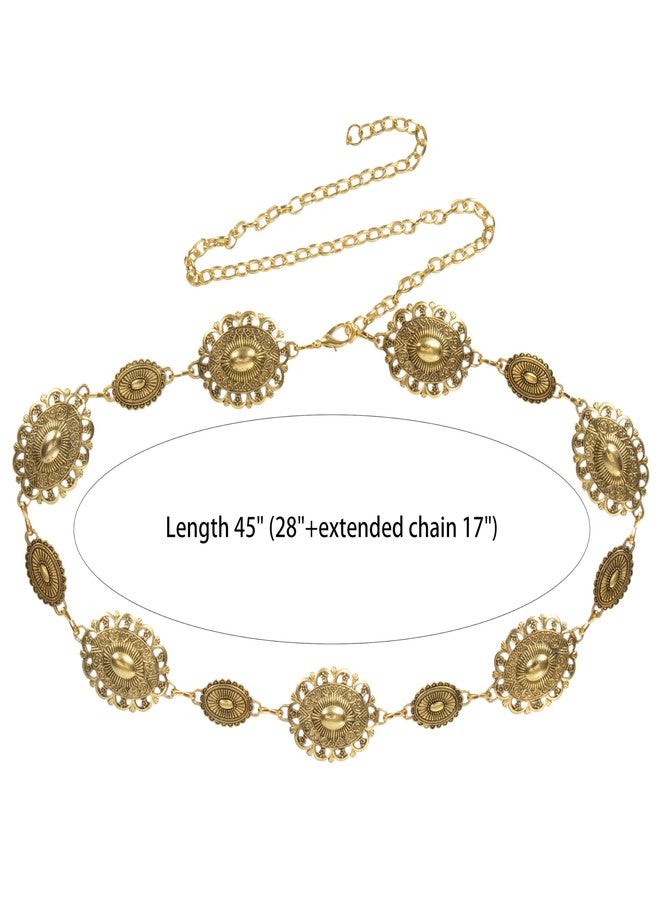 إيوهاك حزام إيوهاك النسائي الغربي البوهيمي ذو السلسلة المعدنية قابل للتعديل للفساتين والجينز وملابس الحفلات الموسيقية الريفية (ذهبي، 45 بوصة (28 بوصة + سلسلة ممتدة 17 بوصة)) - Image 2