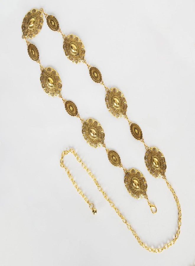 إيوهاك حزام إيوهاك النسائي الغربي البوهيمي ذو السلسلة المعدنية قابل للتعديل للفساتين والجينز وملابس الحفلات الموسيقية الريفية (ذهبي، 45 بوصة (28 بوصة + سلسلة ممتدة 17 بوصة)) - Image 4