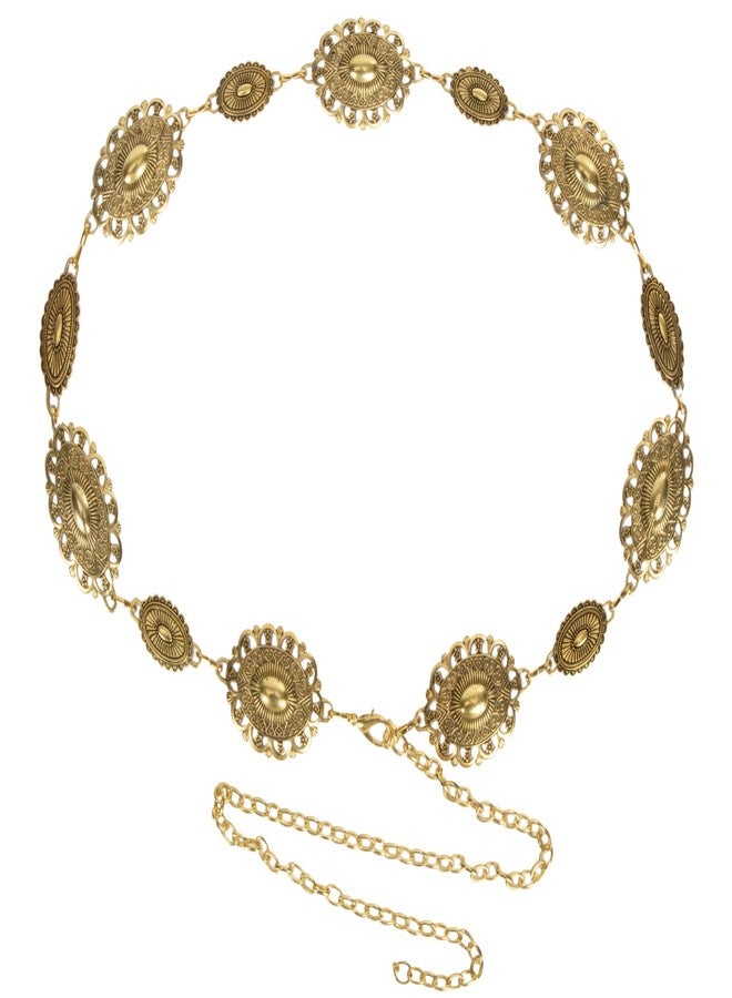 إيوهاك حزام إيوهاك النسائي الغربي البوهيمي ذو السلسلة المعدنية قابل للتعديل للفساتين والجينز وملابس الحفلات الموسيقية الريفية (ذهبي، 45 بوصة (28 بوصة + سلسلة ممتدة 17 بوصة)) - Image 1