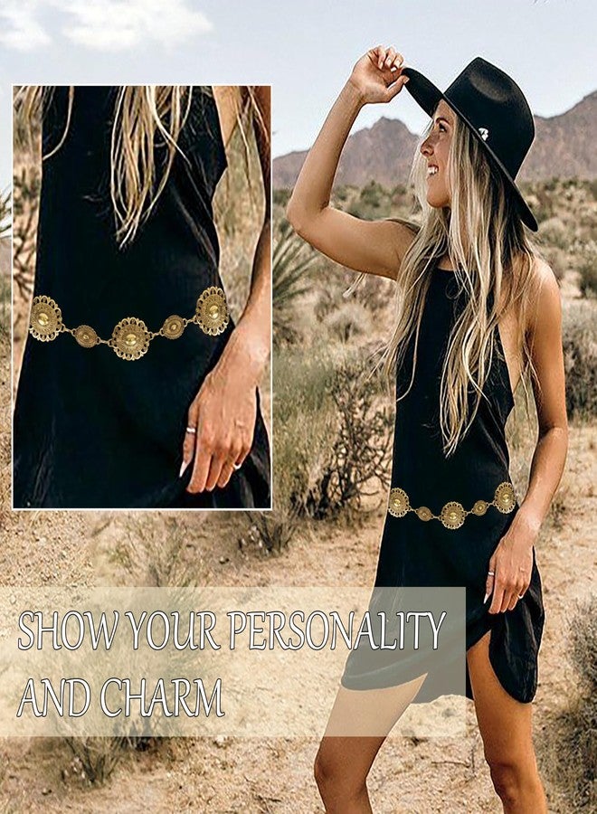 إيوهاك حزام إيوهاك النسائي الغربي البوهيمي ذو السلسلة المعدنية قابل للتعديل للفساتين والجينز وملابس الحفلات الموسيقية الريفية (ذهبي، 45 بوصة (28 بوصة + سلسلة ممتدة 17 بوصة)) - Image 5