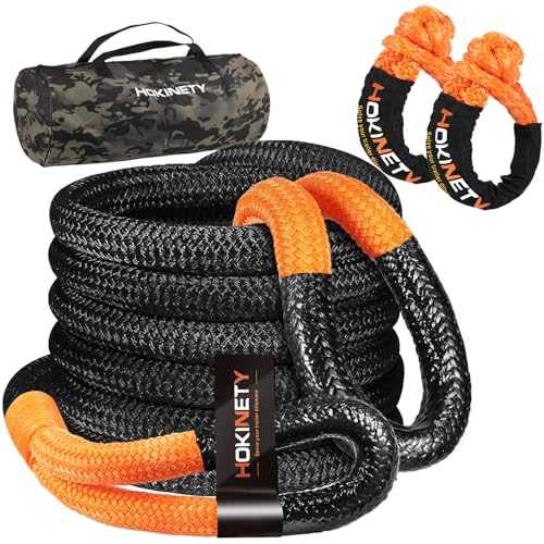 HOKINETY Kinetic Recovery Tow Rope: 1.26" x 30ft 55000LBS Snatch Strap with Soft Shackles Heavy Duty Offroad Towing Straps Kit for Trucks SUV UTV ATV Tractor Car Jeep - Black - Image 1