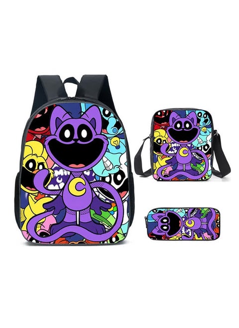 Smiling critters smiling animal purple cat primary and secondary school student schoolbag children's backpack backpack,Smiling Animals Three-piece Set 04