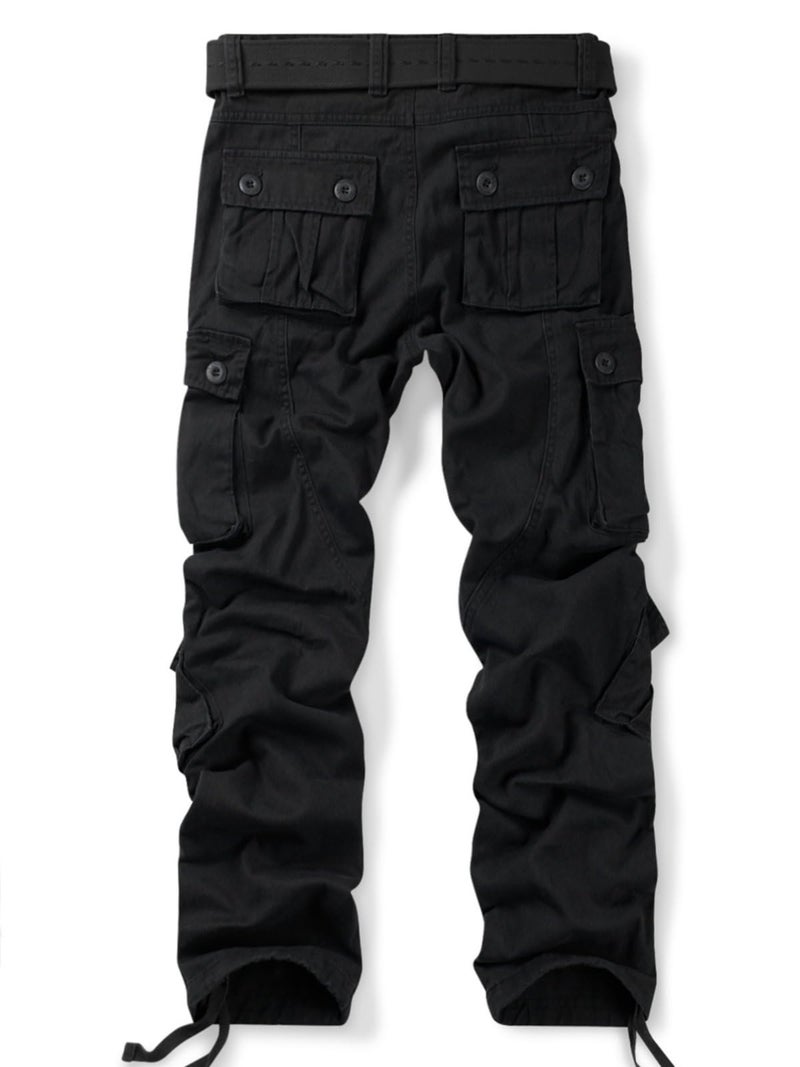 OCHENTA Men's Cotton Casual Cargo Work Military Tactical Combat Army Pants with 8 Pockets Black 34 - Image 2