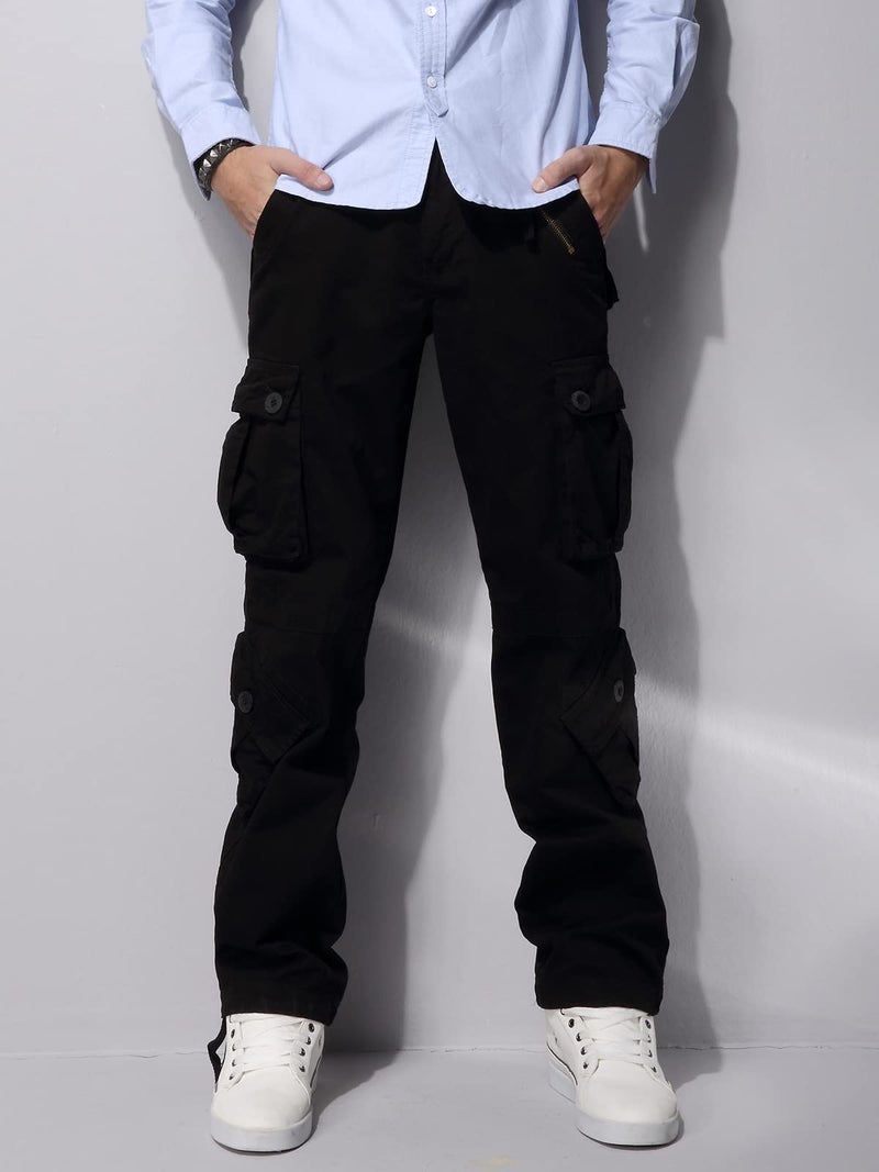 OCHENTA Men's Cotton Casual Cargo Work Military Tactical Combat Army Pants with 8 Pockets Black 34 - Image 5