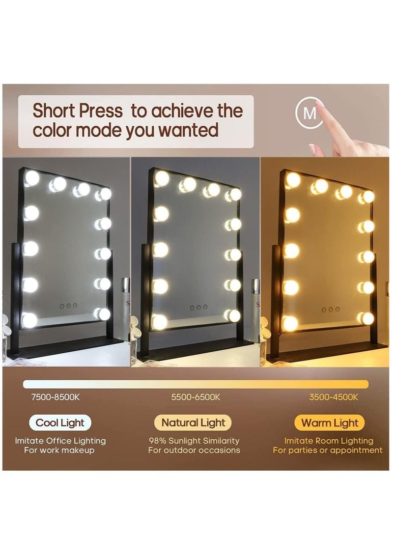 WALALLA Smart Touch Control Electric Tabletop Makeup Mirror, Vanity Mirror with 12 Dimmable Bulbs LED Lights, Three Color Lighting Modes, 360°Rotation - Image 3
