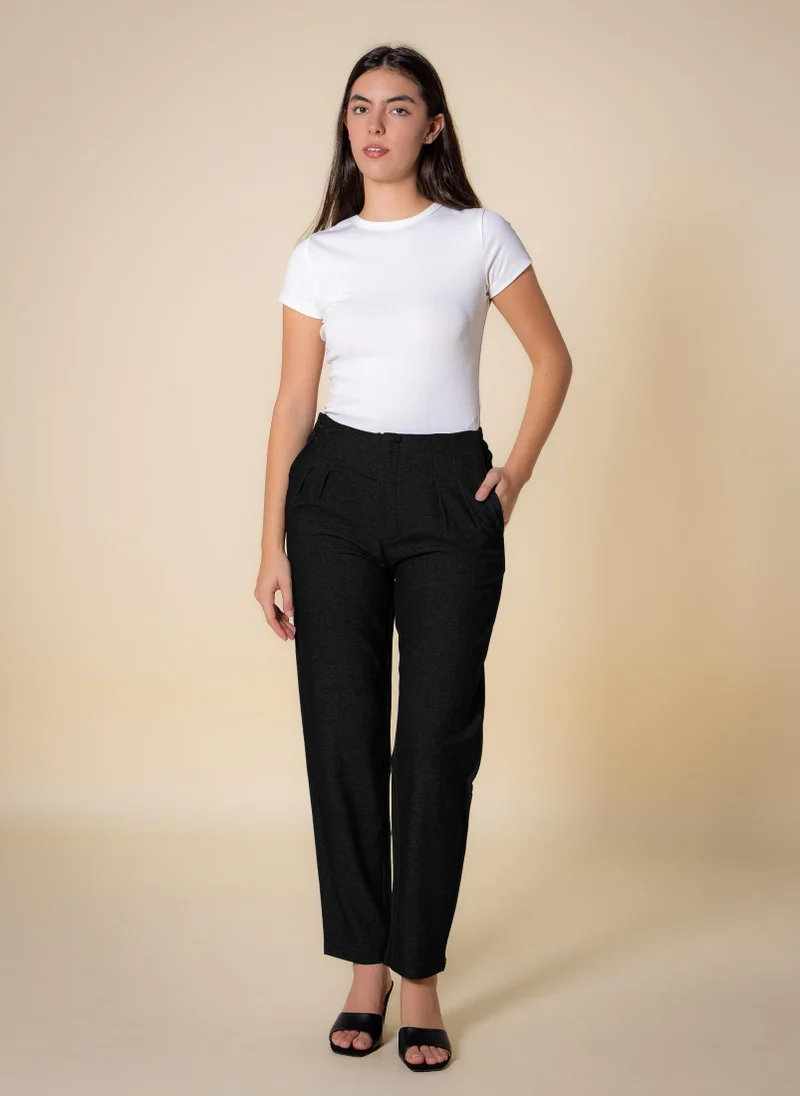 SHAPES Black SLIM JOGGER-WASIT TEXTURED TROUSERS for Women | Best Price UAE