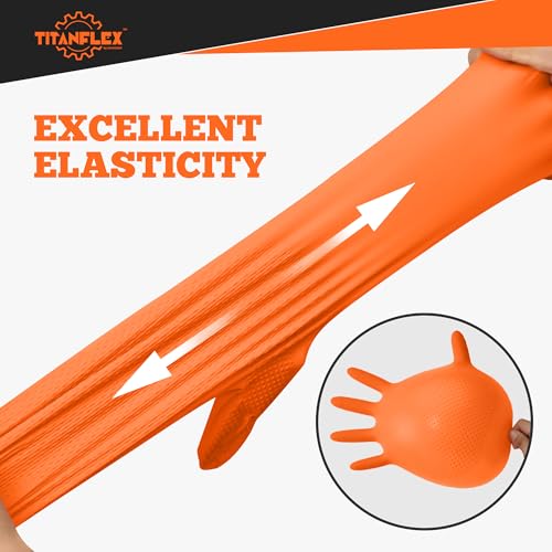 TitanFlex Heavy Duty Orange Nitrile Gloves, 6 Mil, X-Large, Industrial Raised Diamond Texture, Work Gloves Disposable Latex Free, Powder Free, Chemical Resistant, Mechanic Gloves(Box of 100) - Image 2
