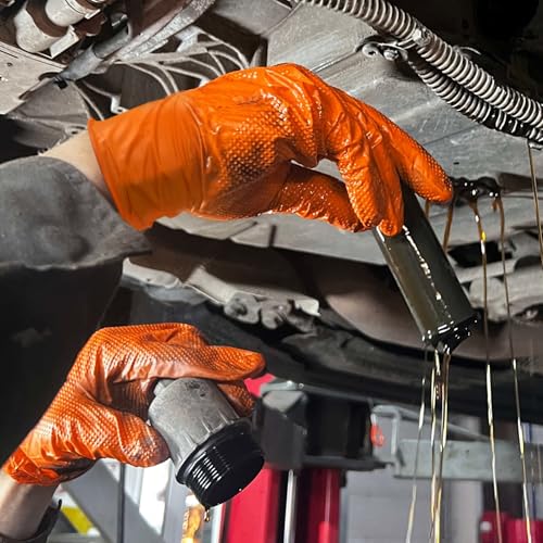 TitanFlex Heavy Duty Orange Nitrile Gloves, 6 Mil, X-Large, Industrial Raised Diamond Texture, Work Gloves Disposable Latex Free, Powder Free, Chemical Resistant, Mechanic Gloves(Box of 100) - Image 5