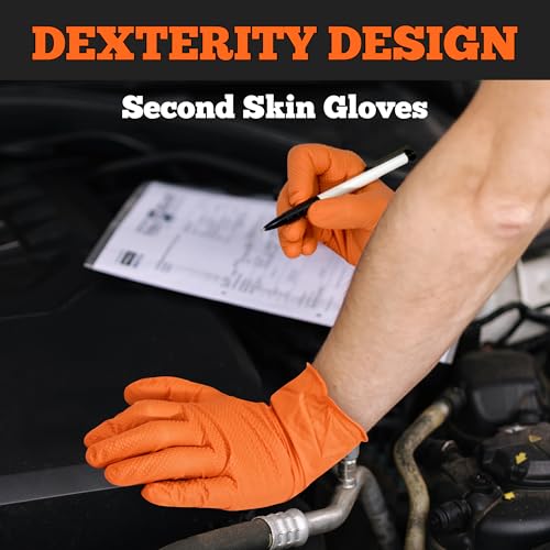 TitanFlex Heavy Duty Orange Nitrile Gloves, 6 Mil, X-Large, Industrial Raised Diamond Texture, Work Gloves Disposable Latex Free, Powder Free, Chemical Resistant, Mechanic Gloves(Box of 100) - Image 4