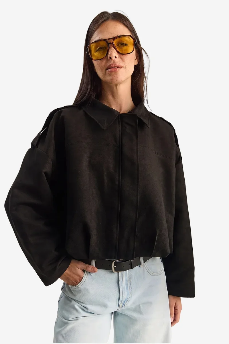 بيانكو لوتشي LUCCI Oversized Faux Suede Jacket
