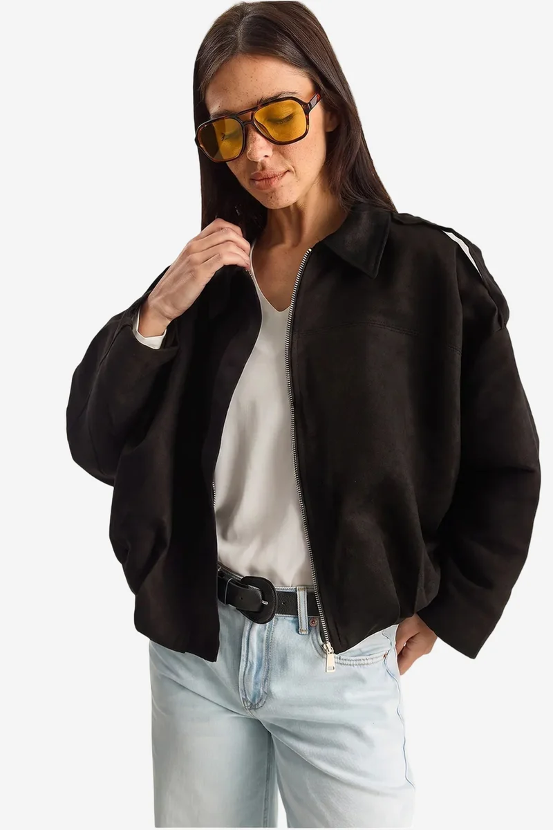 بيانكو لوتشي LUCCI Oversized Faux Suede Jacket