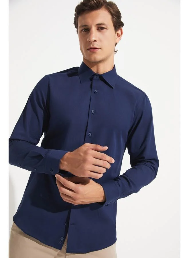 جون June Exclusive Men Slim Fit Long Sleeve Shirt Navy