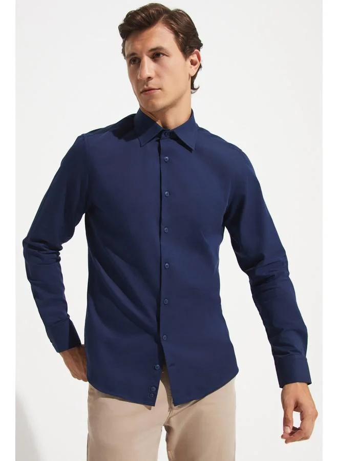 جون June Exclusive Men Slim Fit Long Sleeve Shirt Navy
