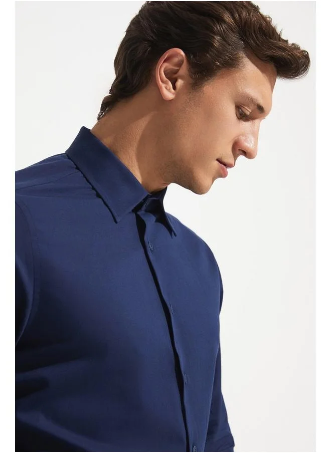 جون June Exclusive Men Slim Fit Long Sleeve Shirt Navy