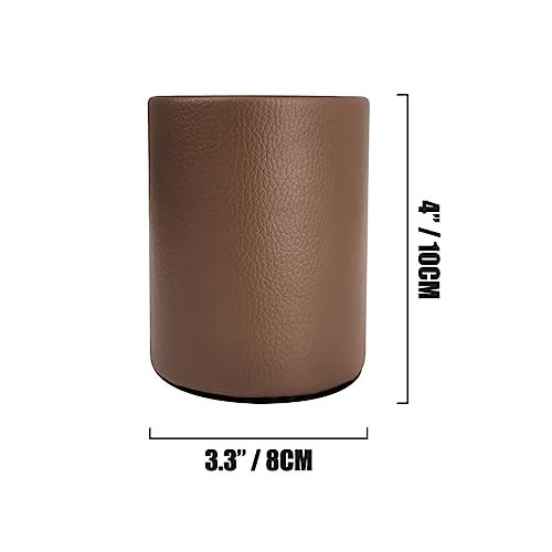 Fosinz Leather Pen Holder, Brown Pencil Holder, Desktop Elegant Pen Holder for Desk, Stationery Organizer for School Office Home Dorm (3.3" x 3.3" x 4", Brown) - Image 3