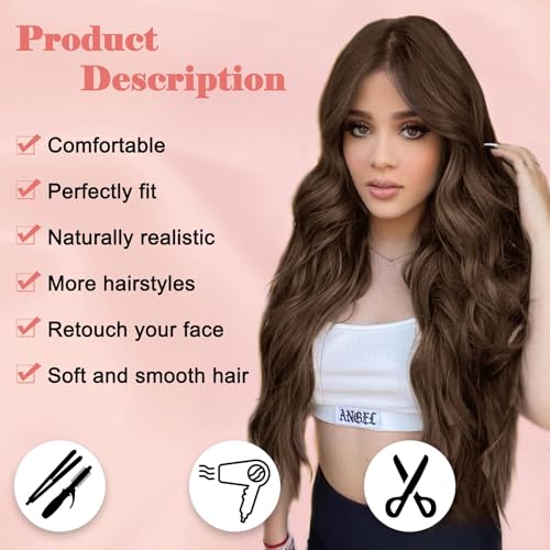 NAYOO Long Dark Brown Wavy Wig for Women 26 Inch Middle Part Curly Wavy Wig Natural Looking Synthetic Heat Resistant Fiber for Daily Party Use26 Inch Dark Brown - Image 3