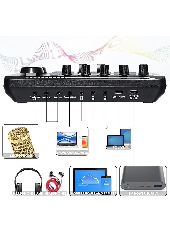 erorex Live Sound Card and Audio Interface with DJ Mixer Effects and Voice Changer, F998 Bluetooth Stereo Audio Mixer, for Live Youtube Streaming, PC, Recording Studio and Gaming  - Image 2