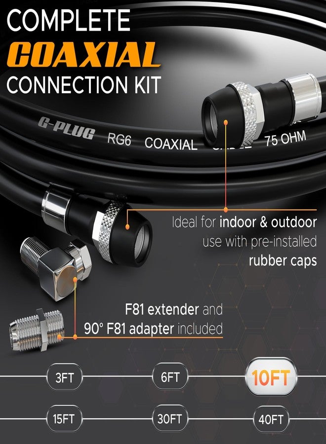 G-PLUG RG6 Coaxial Cable 10FT - Triple Shielded, Waterproof, 75 Ohm with F-Type Connectors, High-Performance for HDTV, Satellite, Internet, Indoor/Outdoor Use - Image 2
