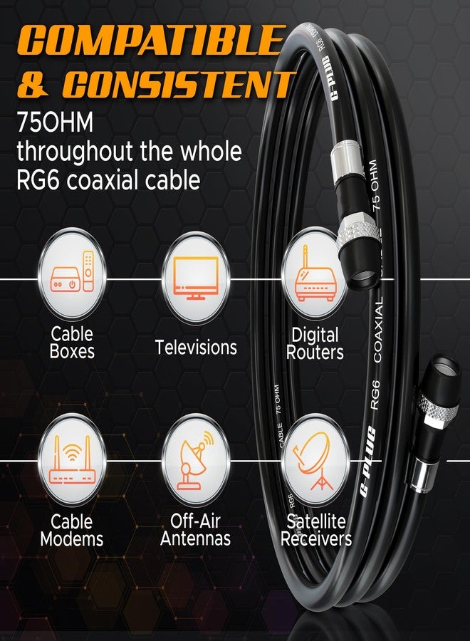 G-PLUG RG6 Coaxial Cable 10FT - Triple Shielded, Waterproof, 75 Ohm with F-Type Connectors, High-Performance for HDTV, Satellite, Internet, Indoor/Outdoor Use - Image 3