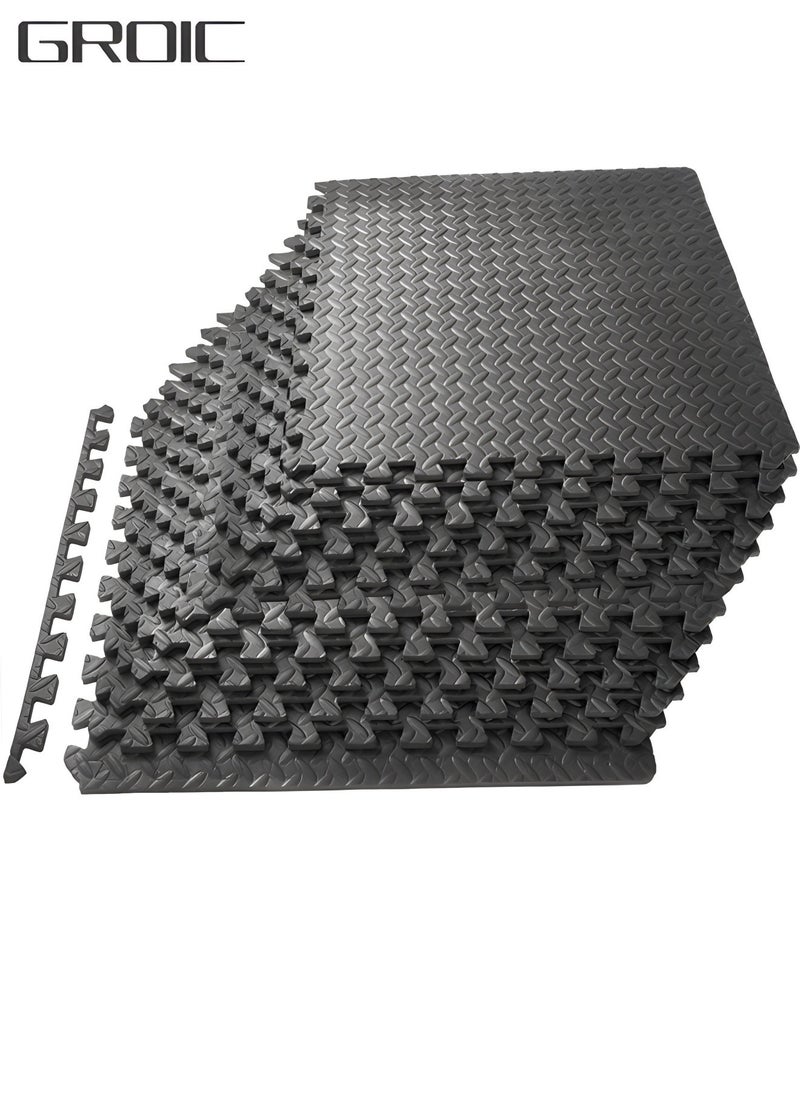 GROIC 12 Pack Puzzle Exercise Floor Mat, EVA Foam Mats with Interlocking Floor Tiles, 12'' x 12'' Foam Gym Mat, Protective Flooring Mats Interlocking for Home and Gym Equipment  - Image 1