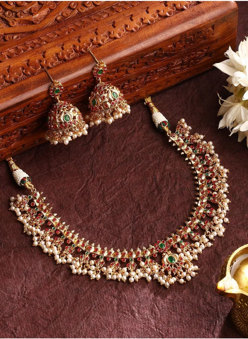 برياسي Stone Studded  Beaded Necklace and Earrings