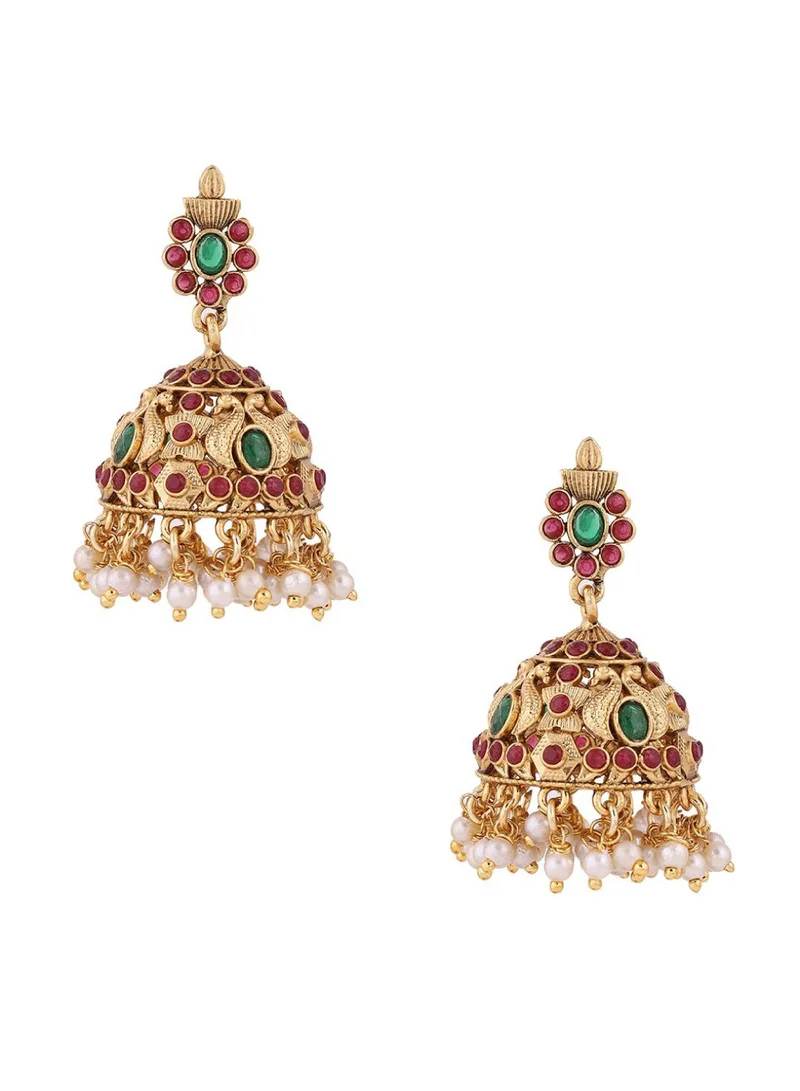 Priyaasi Kundan Stone Studded Beaded Contemporary Chandbalis