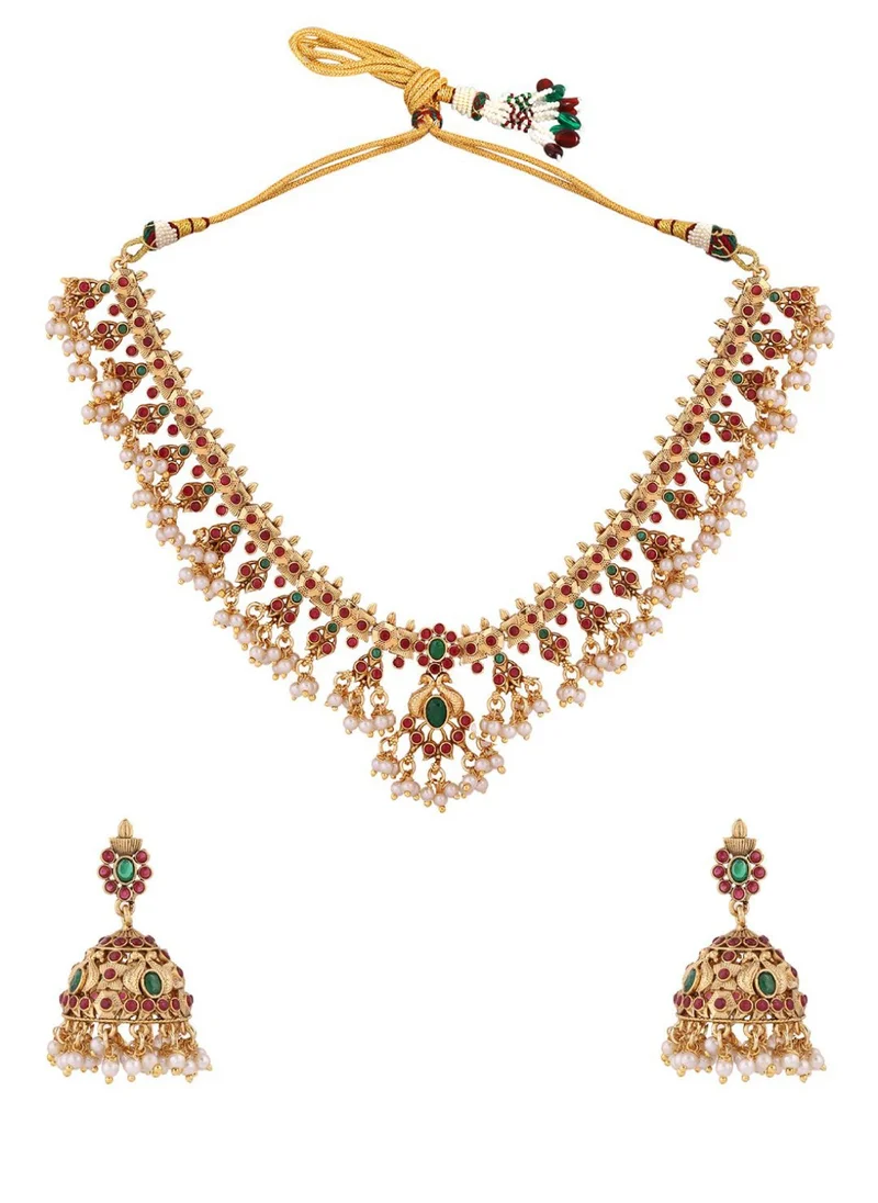 Priyaasi Stone Studded  Beaded Necklace and Earrings