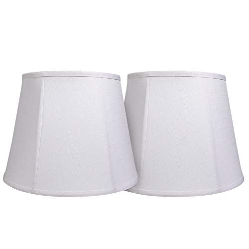 TooToo Star Double Tootoo Star White Lamp Shade Set of 2, Large Drum Lampshade for Floor Light and Table Lamp 10x14x10 inch, DIY Fabric Natural Linen Hand Crafted, Spider (White, 10x14x10 inch) - Image 1