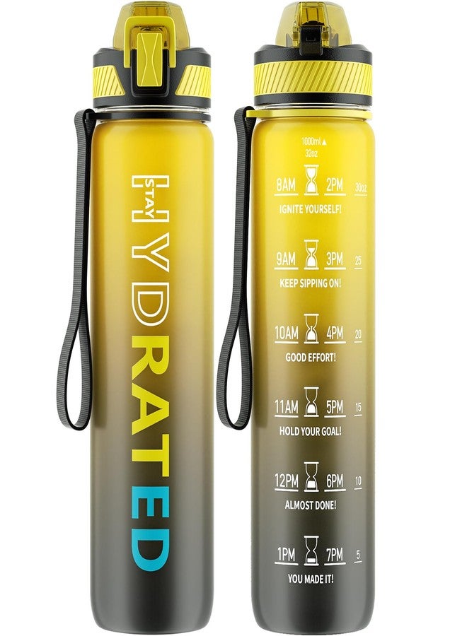QLUR Water Bottle with Straw, 32oz Motivational Water Bottles with Time Marker to Drink, Tritan BPA Free, 1L Sports Water Bottle with Carry Strap LeakProof for Women Gym Fitness Outdoor (1 Pack) - Image 1