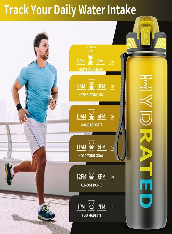 QLUR Water Bottle with Straw, 32oz Motivational Water Bottles with Time Marker to Drink, Tritan BPA Free, 1L Sports Water Bottle with Carry Strap LeakProof for Women Gym Fitness Outdoor (1 Pack) - Image 2