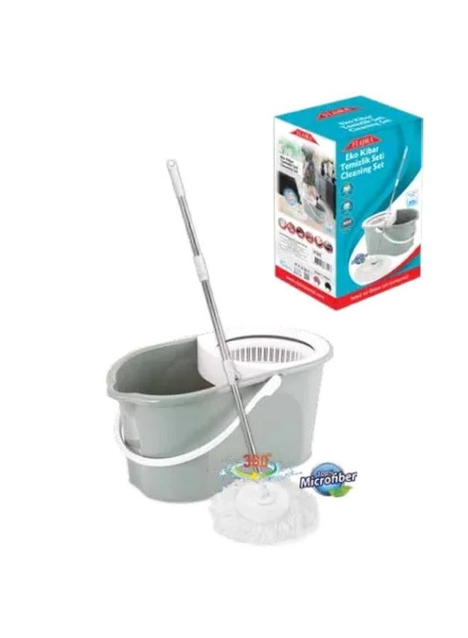 Flora Adjustable Handle High Absorbent Spin Mop Cleaning Set Grey and White F305KG4-GRAY