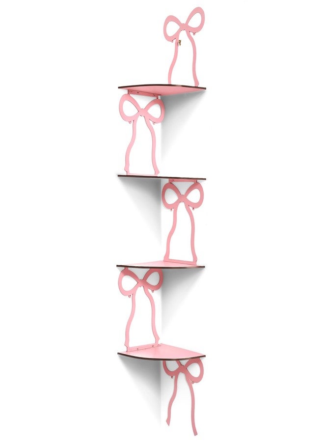 Kathfly 4 Tie Pink Bow Corner Shelf Wall Mounted Pink Floating Wood Corner Storage Shelves for Women Girls Decorative Cute Coquettish Wall Decor for Bedroom Living Room Bathroom Kitchen Office - Image 1