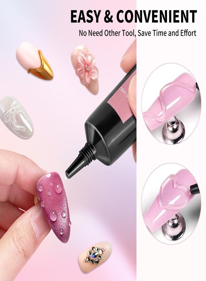 DRMODE 3D Nail Gel Art and Gold White Pearl Chrome Nail Powder Kit, 3 in 1 No Wipe Clear 3D Sculpting Gel for Nail Art, 15g Semi Solid Gel Nail Glue for Carving Molding Chrome Powder Rhinestone Manicure - Image 3