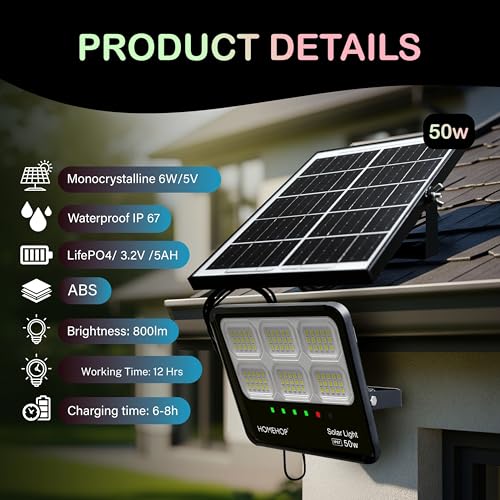 Homehop Solar Light Outdoor Home Waterproof 50 W Automatic Wireless Solar Led Wall Lamp for Home Garden Balcony Courtyard Patio and Pathway (5 Ah,ABS) - Image 4