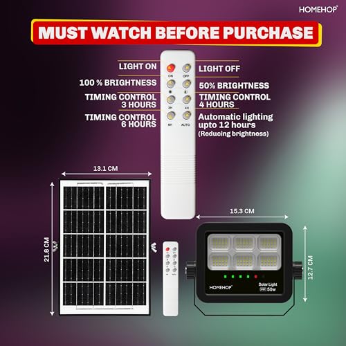 Homehop Solar Light Outdoor Home Waterproof 50 W Automatic Wireless Solar Led Wall Lamp for Home Garden Balcony Courtyard Patio and Pathway (5 Ah,ABS) - Image 3