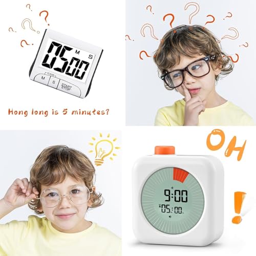 EooCoo Digital Visual Timer,60-Minute Countdown Timer for Kids and Adults,LCD Screen Pomodoro Time Management Education Tool,Timer Clock Alarm 3-in-1 for Kitchen,School,Office,ADHD - White - Image 5