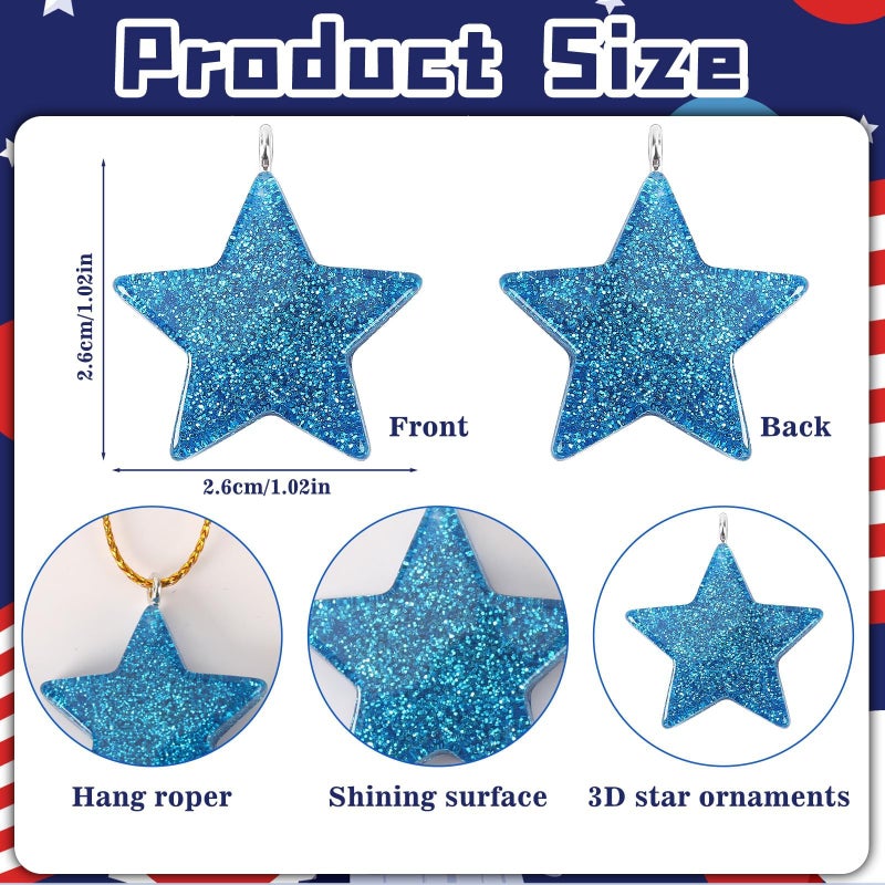 DTOFOOT 36PCS Mini Resin Patriotic Star Ornaments 4th of July Hanging Pendants for Small Tree Glitter Blue Red Silver Star Charms with String for Memorial Veterans Remembrance Independence Day Decor - Image 2